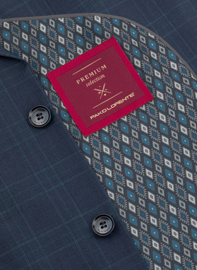 Wełniany granatowy garnitur w subtelną kratkę