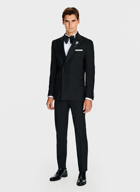 Wełniana dwurzędowa marynarka smokingowa