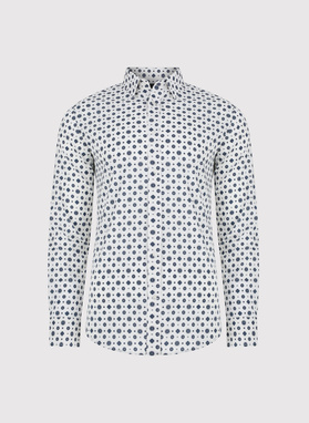 Biała koszula w niebieski wzór geometryczny