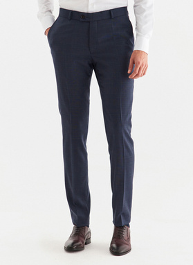 Granatowe spodnie garniturowe w kratę