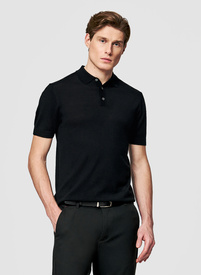 Czarne polo swetrowe z wełny merino