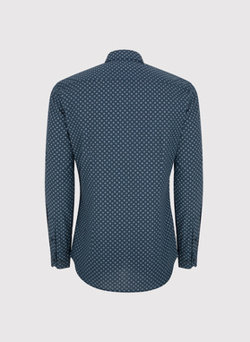 Granatowa koszula męska we wzór geometryczny