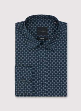 Granatowa koszula męska we wzór geometryczny