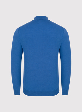Męski niebieski sweter z kołnierzykiem polo