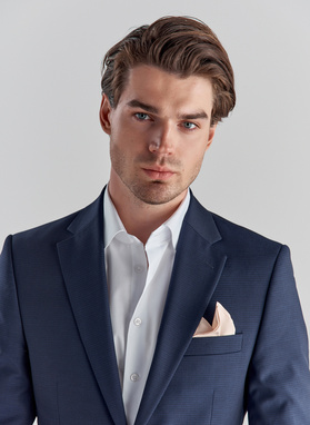 Wełniany gładki granatowy garnitur COIN basic