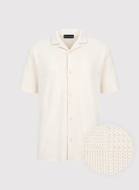 Ażurowa koszula męska z krótkim rękawem ecru