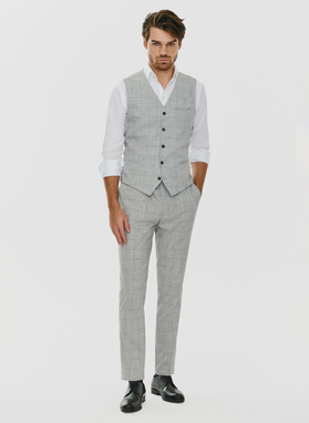 Szara kamizelka męska w granatową kratkę