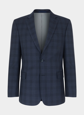 Wełniany granatowy garnitur w kratkę