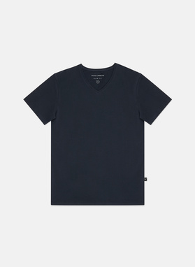 Granatowy gładki t-shirt v-neck