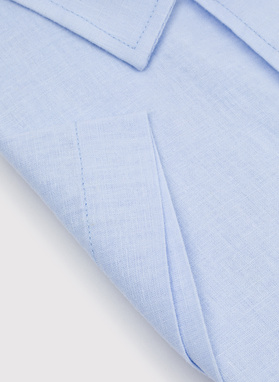 Lniana niebieska koszula z krótkim rękawem