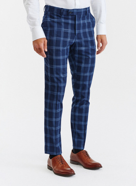 Granatowe spodnie garniturowe w niebieską kratę