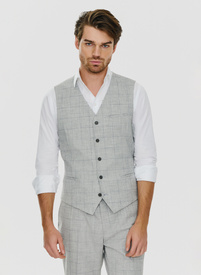 Szara kamizelka męska w granatową kratkę