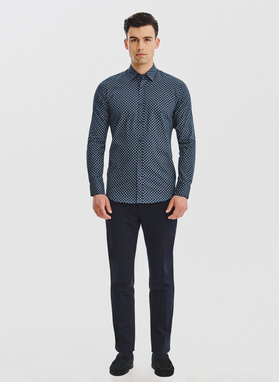 Granatowa koszula męska we wzór geometryczny