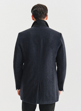 Grafitowy płaszcz męski z odpinanym kołnierzem