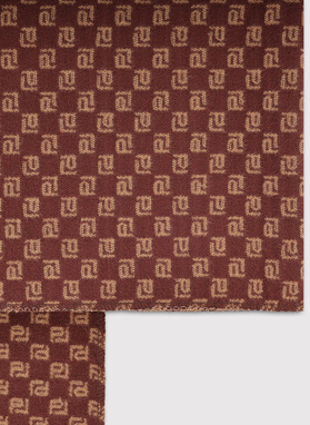 Brązowy szalik męski z beżowym sygnetem PL