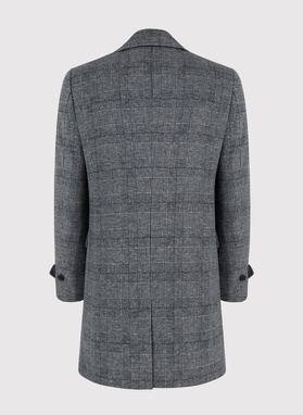 Szary męski płaszcz w kratę