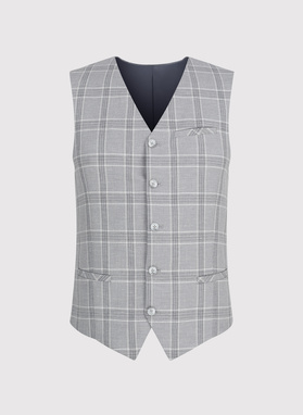 Szara kamizelka jednorzędowa w kratę