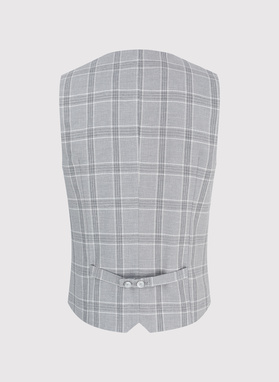 Szara kamizelka jednorzędowa w kratę