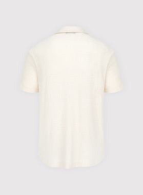 Ażurowa koszula męska z krótkim rękawem ecru