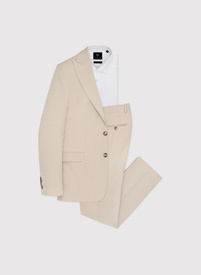 Beżowy garnitur męski w prążek