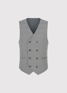 Dwurzędowa szara kamizelka w kratę