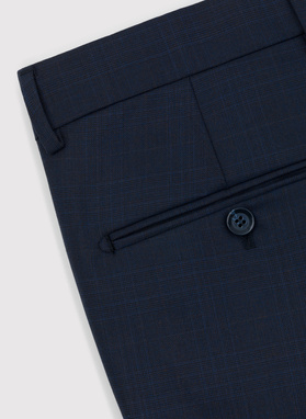 Granatowe spodnie garniturowe w subtelną kratę