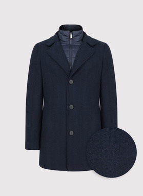 Granatowy wełniany płaszcz ze stójką
