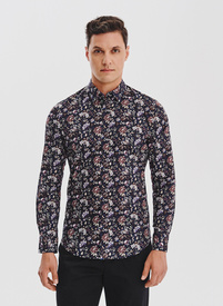 Granatowa koszula w kwiaty