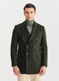 Zielony wełniany płaszcz męski