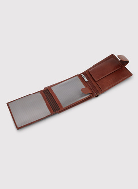 Brązowy portfel skórzany zapinany na zatrzask