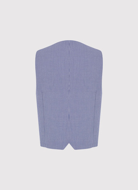 Granatowa dwurzędowa kamizelka w drobną kratę