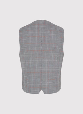 Szara dwurzędowa kamizelka męska w kratę