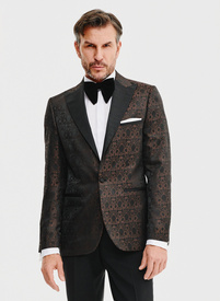 Brązowa żakardowa marynarka smokingowa