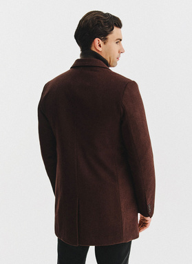 Brązowy płaszcz męski z odpinanym kołnierzem