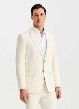 Beżowy garnitur męski z lnem