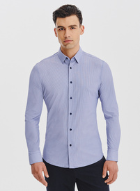 Granatowa dzianinowa koszula w pepitkę