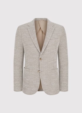 Beżowa marynarka w pepitkę