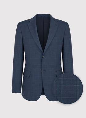Wełniany granatowy garnitur w subtelną kratkę