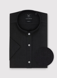 Lniana czarna koszula męska ze stójką