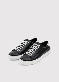 Skórzane czarne sneakersy męskie z białą wstawką