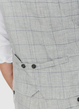 Szara kamizelka męska w granatową kratkę