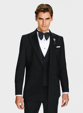 Wełniana dwurzędowa marynarka smokingowa