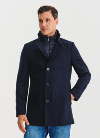 Granatowy wełniany płaszcz ze stójką