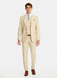 Beżowy wełniany garnitur męski