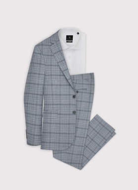 Szary kraciasty garnitur męski