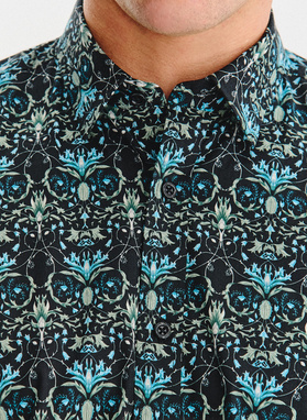 Czarna koszula w turkusowe kwiaty