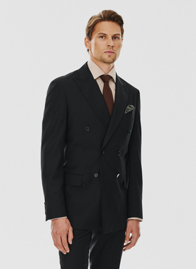 Dwurzędowa czarna marynarka garniturowa