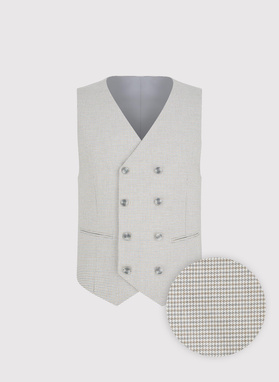 Beżowa dwurzędowa kamizelka w drobną kratę