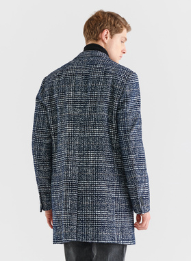 Granatowy męski płaszcz w kratę