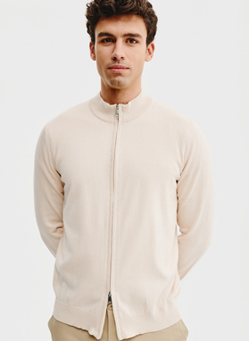 Sweter męski rozpinany w kolorze beżowym